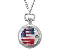 U.S.A and Dominican Flag Men's Pocket & Fob Watches Silent Ticking Quartz Alloy Chain Watch for Daily Use Silver-Style