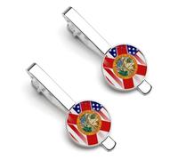 U.S.A And Florida State Flag 1 Pair Men's Tie Clips Lightweight Necktie Tie Bars for Business Wedding Suit