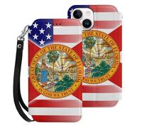 U.S.A And Florida State Flag Mobile Phone Front Flip Cases Compatible with iPhone 15/15 Plus/15 Pro/15 Pro Max Anti-Scratch Covers