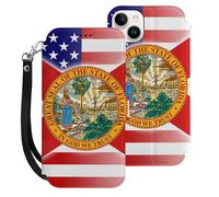 U.S.A And Florida State Flag Mobile Phone Front Flip Cases Compatible with iPhone 15/15 Plus/15 Pro/15 Pro Max Anti-Scratch Covers