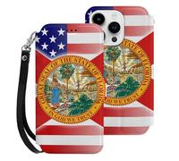 U.S.A And Florida State Flag Mobile Phone Front Flip Cases Compatible with iPhone 15/15 Plus/15 Pro/15 Pro Max Anti-Scratch Covers