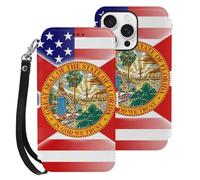 U.S.A And Florida State Flag Mobile Phone Front Flip Cases Compatible with iPhone 16/16 Plus/16 Pro/16 Pro Max/16 E Anti-Scratch Covers