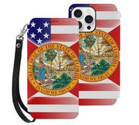 U.S.A And Florida State Flag Mobile Phone Front Flip Cases Compatible with iPhone 16/16 Plus/16 Pro/16 Pro Max/16 E Anti-Scratch Covers