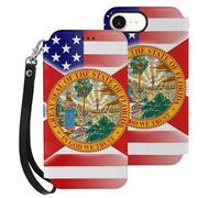 U.S.A And Florida State Flag Mobile Phone Front Flip Cases Compatible with iPhone 16/16 Plus/16 Pro/16 Pro Max/16 E Anti-Scratch Covers