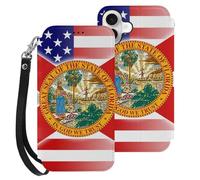 U.S.A And Florida State Flag Mobile Phone Front Flip Cases Compatible with iPhone 16/16 Plus/16 Pro/16 Pro Max/16 E Anti-Scratch Covers