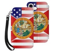 U.S.A And Florida State Flag Mobile Phone Front Flip Cases Compatible with iPhone 17/17 Air/17 Pro/17 Pro Max Anti-Scratch Covers