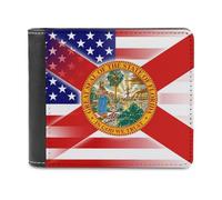 U.S.A and Florida State Flag Slim Leather Men's Wallets with 6 Card Holders Minimalist Billfold Travel Purse