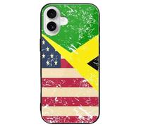 U.S.A And Jamaican Vintage Flag Printed Phone Case Cute Slim Glass Cellphone Protective Cover Unisex Compatible with iPhone 16/16 Plus/16 Pro/16 Pro Max/16 E