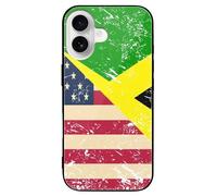 U.S.A And Jamaican Vintage Flag Printed Phone Case Cute Slim Glass Cellphone Protective Cover Unisex Compatible with iPhone 16/16 Plus/16 Pro/16 Pro Max/16 E