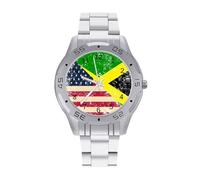 U.S.A and Jamaican Vintage Flag Trendy Wrist Watches for Men Classic Business Stainless Steel Band Quartz Watch