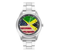 U.S.A and Jamaican Vintage Flag Trendy Wrist Watches for Men Classic Quartz Stainless Steel Strap Watch
