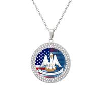 U.S.A And Louisiana State Flag Fashion Diamond Round Pendant Necklace Multicolored Necklaces Gift for Wife Mother Girlfriend