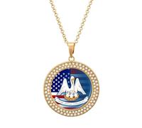 U.S.A And Louisiana State Flag Fashion Diamond Round Pendant Necklace Multicolored Necklaces Gift for Wife Mother Girlfriend