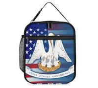 U.S.A and Louisiana State Flag Portable Insulated Lunch Bag Reusable Tote Bags Meal Lunchbox for Picnic Work 27.5X20cm