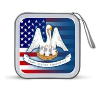 U.S.A and Louisiana State Flag Printed CD Case Hard Plastic Protective DVD Storage Binder Bag for Home Office