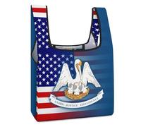 U.S.A And Louisiana State Flag Reusable Grocery Bags Shopping Large Capacity Washable Foldable Tote Bag Fits in Pocket