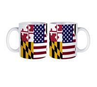 U.S.A. and Maryland State Flag Novelty Coffee Mug with Handle Ceramic Tea Cup Mugs for Home Office 11 Oz