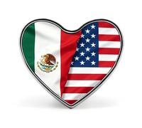 U.S.A And Mexican Flags Heart Badge Pin Metal Reel Pins Memorial Brooch Button Lapel Pins for Backpack Wedding