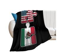U.S.A And Mexico Puzzle Flag 250GSM Flannel Throws Blanket Lightweight Warm Fleece Knee Blankets for Bed Sofa 30"*40"（76 * 100cm）