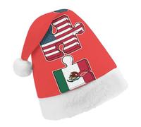 U.S.A And Mexico Puzzle Flag Santa Hat Christmas Holiday Party Headwear for Adults Soft Velvet Festive Costume Accessory Child