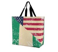 U.S.A And Nigeria Vintage Flag Lightweight Large Shopping Bag with Inside Pocket Reusable Grocery Bags Foldable Shoulder Handbag
