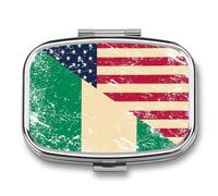 U.S.A and Nigeria Vintage Flag Portable Pill Organizer with 2 Compartments Square Medicine Box Compact Travel Pharmacy Case