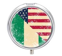U.S.A and Nigeria Vintage Flag Portable Pill Organizer with 3 Compartments Round Medicine Box Compact Travel Pharmacy Case