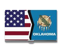 U.S.A and Oklahoma State Flag Business Card Wallet Credit Card Holder Metal Square Small Pocket Purse