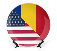 U.S.A And Romania Flag Printed Ceramic Decorative Plate Chinese Style Bone Dish with Stand China Art Porcelain Plates