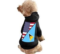 U.S.A And Saint Lucia Flag Cute Dog Hooded Sweatshirt Warm Cat Hoodies Clothes Funny Pullover Sweater for Small Medium Large Pet