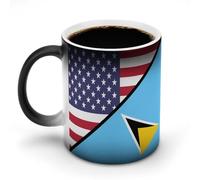U.S.A and Saint Lucia Flag Heat Color Changing Coffee Mug Ceramic Personalized Discoloration Cup Gift for Women Men
