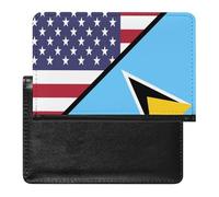 U.S.A and Saint Lucia Flag Leather Passport Holder ID Card Protector Portable Cover Case Travel Wallet for Men Women