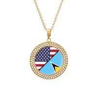 U.S.A And Saint Lucia Flag Multicolored Diamond Necklaces Jewelry Brilliant Circle Pendant Necklace Gift for Women