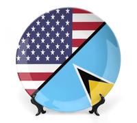 U.S.A And Saint Lucia Flag Printed Ceramic Decorative Plate Chinese Style Bone Dish with Stand China Art Porcelain Plates