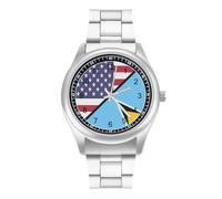 U.S.A and Saint Lucia Flag Simple Stainless Watch Fashion Designer Wristwatch Easy Reader Analog Watches Gifts for Men