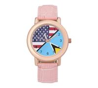 U.S.A and Saint Lucia Flag Women Simplicity Watch with Leather Strap Easy Reader Ladies Wristwatch