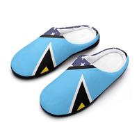 U.S.A And Saint Lucia Flag Women's Cotton Slippers Indoor Outdoor House Shoes Warm Gift for Travel Bedroom Hotel 11-12（42-43）