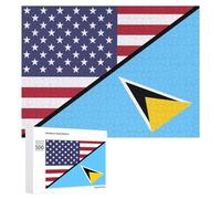 U.S.A And Saint Lucia Flag Wooden Puzzle Letter on Back Adults Difficult Jigsaw Puzzles for Home Decor Birthday Gift