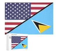 U.S.A And Saint Lucia Flag Wooden Puzzle Letter on Back Adults Difficult Jigsaw Puzzles for Home Decor Birthday Gift
