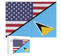 U.S.A And Saint Lucia Flag Wooden Puzzle Letter on Back Adults Difficult Jigsaw Puzzles for Home Decor Birthday Gift