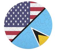 U.S.A And Saint Lucia Flag Wooden Puzzle Letter on Back Circular Easy Jigsaw Puzzles for Elderly Birthday Gift Family Game