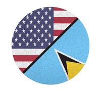 U.S.A And Saint Lucia Flag Wooden Puzzle Letter on Back Circular Easy Jigsaw Puzzles for Elderly Birthday Gift Family Game