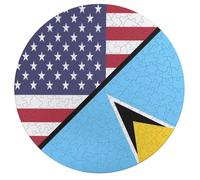 U.S.A And Saint Lucia Flag Wooden Puzzle Letter on Back Circular Easy Jigsaw Puzzles for Elderly Birthday Gift Family Game