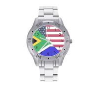 U.S.A and South Africa Flag Business Stainless Watch Fashion Designer Wristwatch Easy Reader Analog Watches Gifts for Men