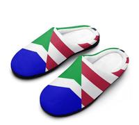 U.S.A And South Africa Flag Men's Cotton Slippers Indoor House Shoes Warm Gift for Travel Bedroom Hotel 13-14（46-47）