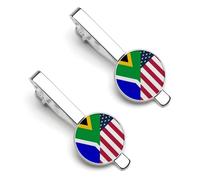 U.S.A And South Africa Flag Men's Round Metal Tie Clip 1Pair Classic Tie Bar Jewelry Gift for Daily Business Anniversary