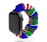 U.S.A And South Africa Flag Soft Elastic Scrunchie Watch Strap Compatible with IWatch Series 6 5 4 3 2 1 Printed Wristbands Bands