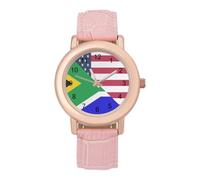 U.S.A and South Africa Flag Women Simplicity Watch with Leather Strap Easy Reader Ladies Wristwatch