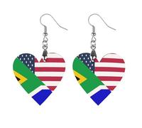U.S.A And South Africa Flag Wooden Earrings Pendants Lightweight Wood Drop Charms Statement Jewelry Gifts for Women Apricot Shaped