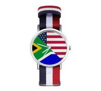 U.S.A and South Africa Flag Woven Strap Watch Multicolor Wristwatch Non-Scale Analog Watches for Men Women Birthday Gift